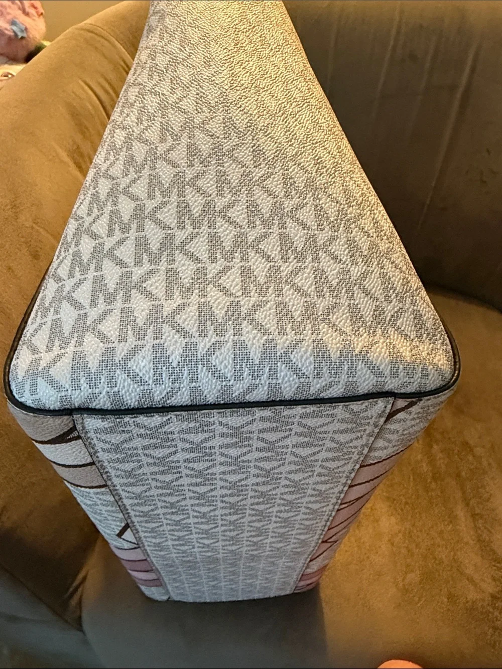 Michael Kors Pink Geo-Print Tote with White Trim